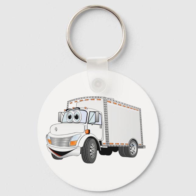 Delivery Truck White Cartoon Keychain (Front)