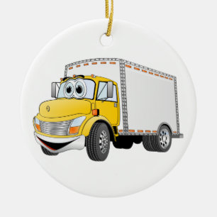 Delivery Truck Yellow White Box Cartoon Ceramic Ornament
