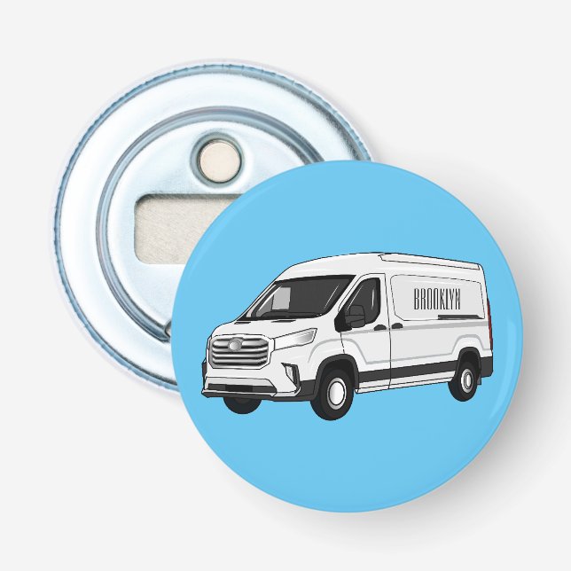 Delivery van cartoon illustration bottle opener (Front)