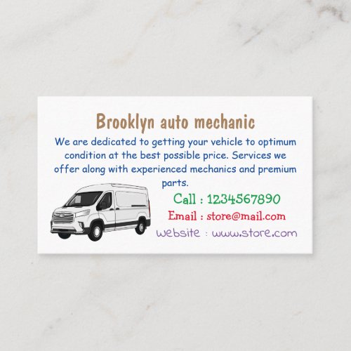 Delivery van cartoon illustration business card