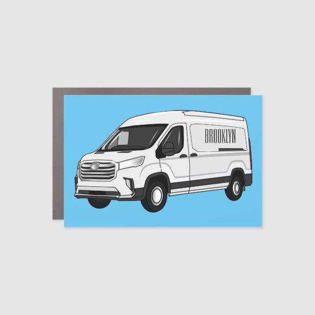 Delivery van cartoon illustration car magnet (Front)