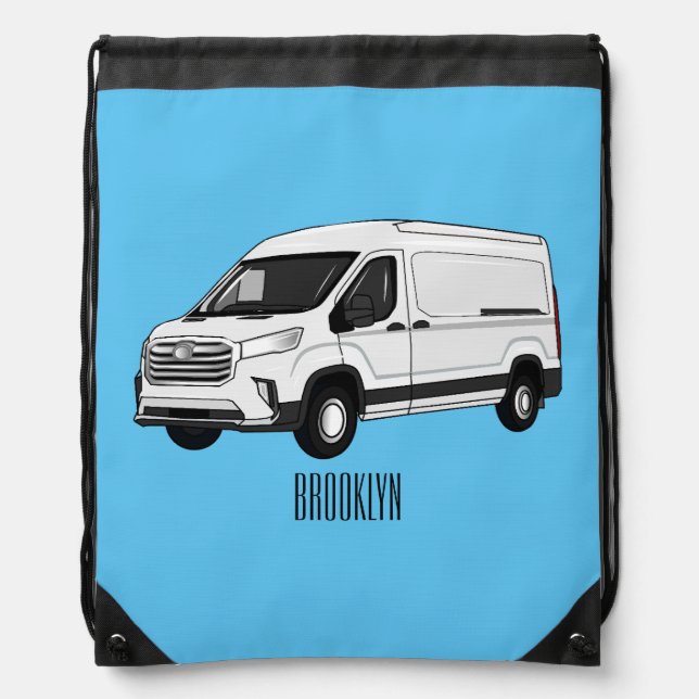 Delivery van cartoon illustration drawstring bag (Front)