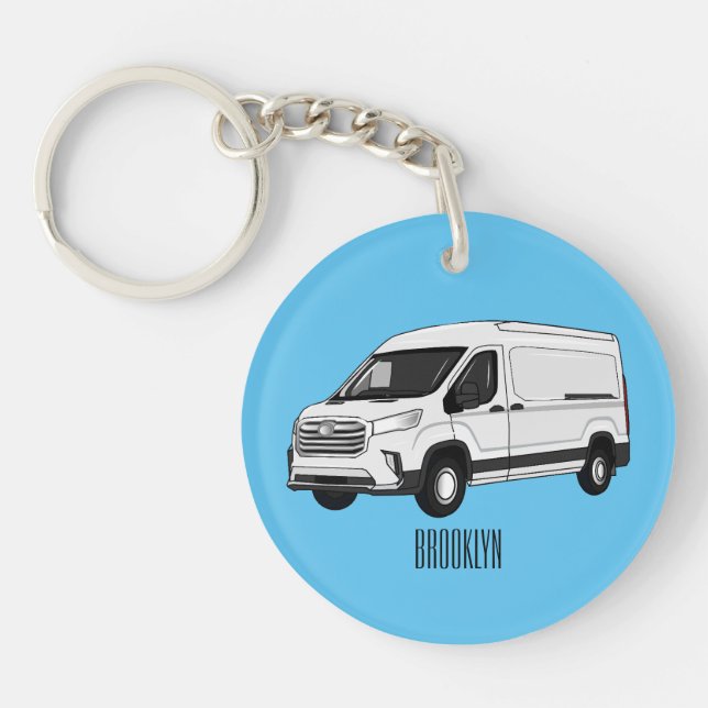Delivery van cartoon illustration keychain (Front)