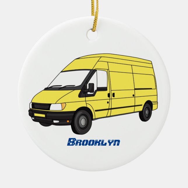 Delivery van illustration ceramic ornament (Front)