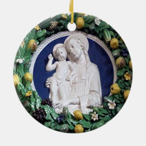 Della Robbia Madonna with Child and Fruit Garland Ceramic Ornament