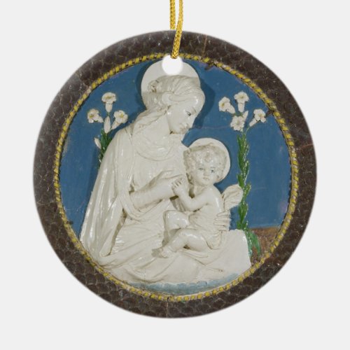 Della Robbia Virgin with Lilies Blue White Madonna Ceramic Ornament