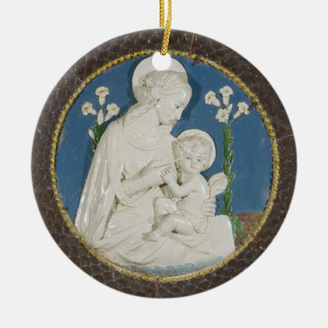 Della Robbia Virgin with Lilies Blue White Madonna Ceramic Ornament (Front)