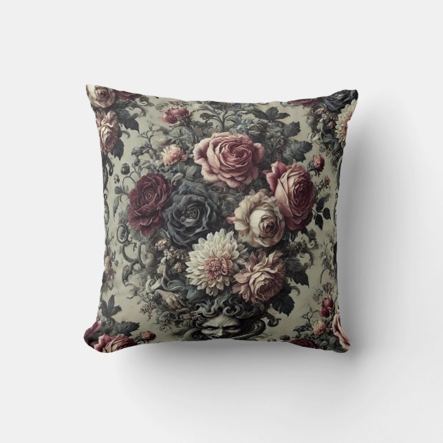 🩸 Dellamorte Dellamore – Gothic Floral Design Throw Pillow (Front)