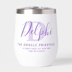 Delphi name meaning and monogram purple text thermal wine tumbler