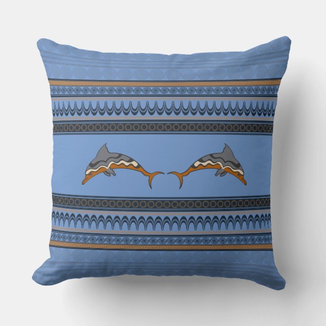 Delphi’s Dive: Ancient Greek Dolphin Throw Pillow (Front)