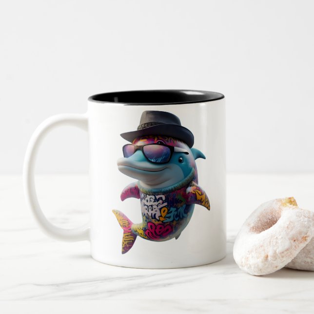 delphin mug.  Two-Tone coffee mug (With Donut)