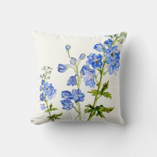 Delphinium blue fine art floral square pillow