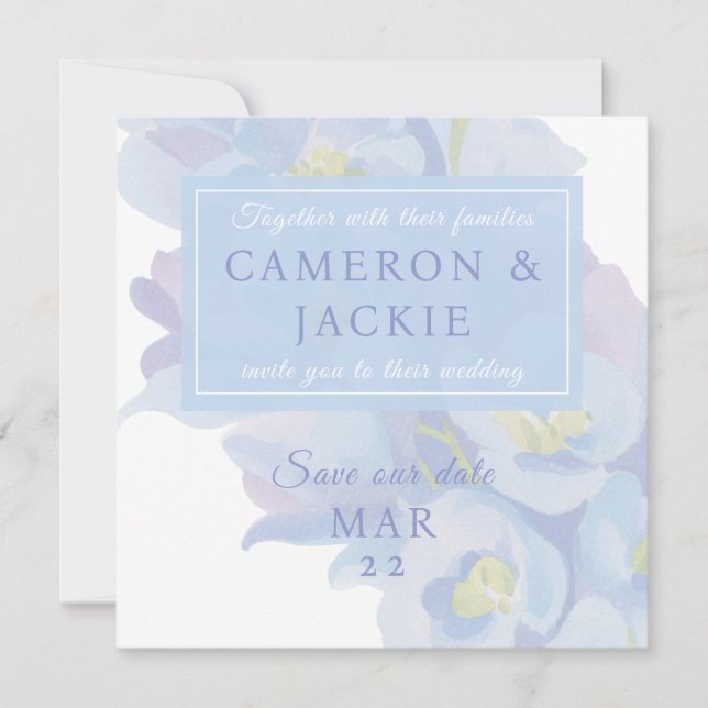 Delphinium Blue Wedding  Save The Date (Front)