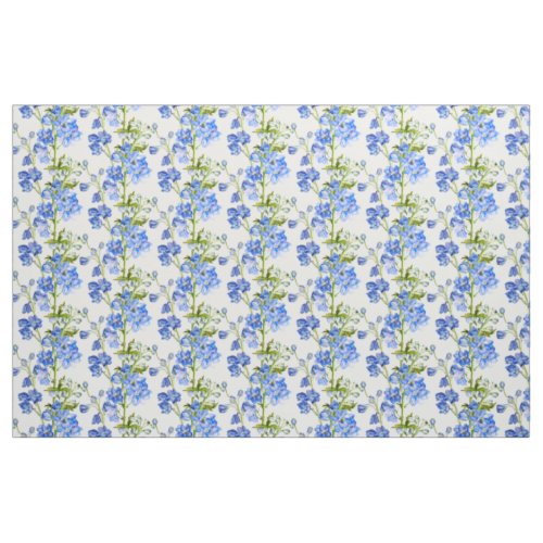 Delphinium botanical art blue green white fabric