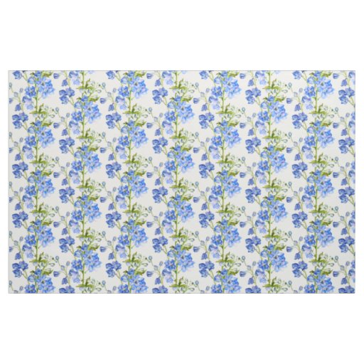 Delphinium botanical art blue green white fabric