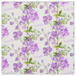 Delphinium botanical art purple white name fabric