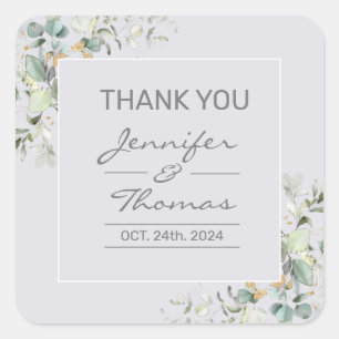 Delphinium Color & Green Leaves Square Sticker