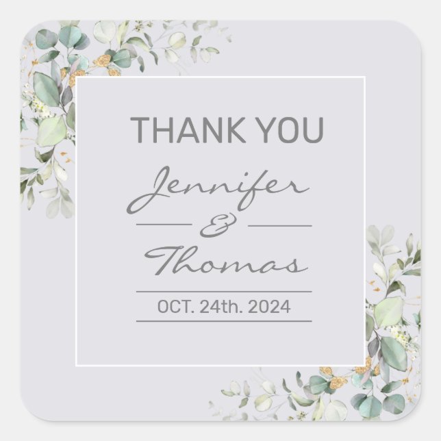 Delphinium Color & Green Leaves Square Sticker (Front)