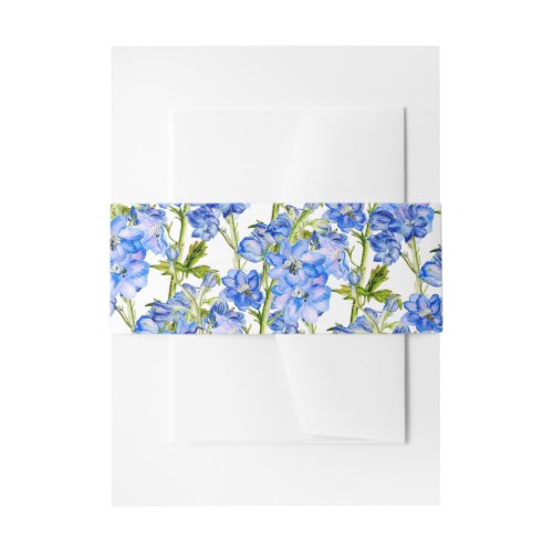 Delphinium flower spikes blue watercolor wedding invitation belly band