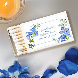 Delphinium flowers blue watercolor wedding matchboxes