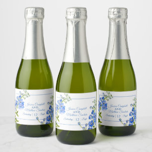 Delphinium flowers blue watercolor wedding sparkling wine label