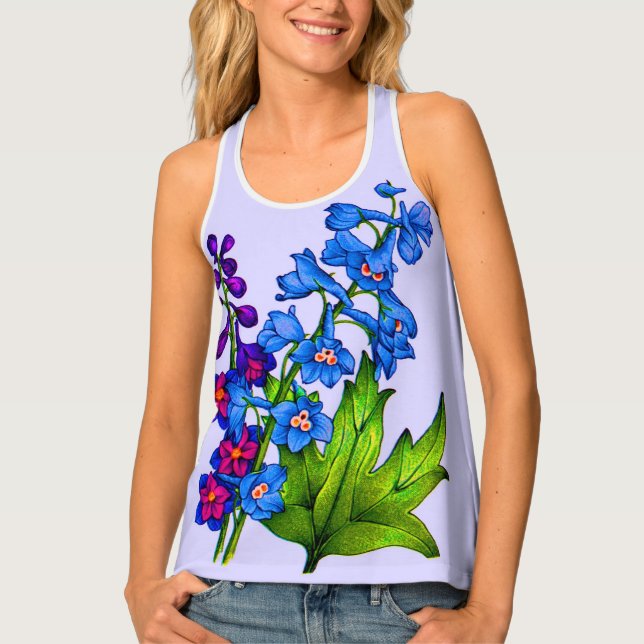 delphinium flowers print tank top (Front)