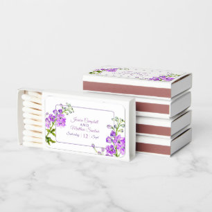 Delphinium flowers purple watercolor wedding matchboxes