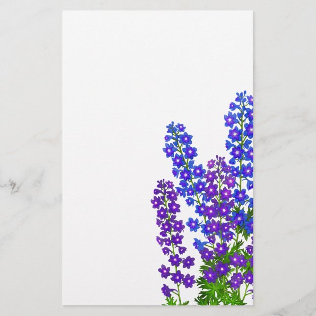 Delphinium Larkspur Floral Garden Stationery (Front)