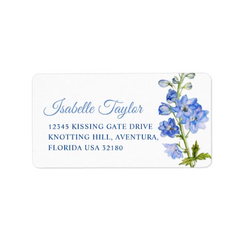 Delphinium painted blue wedding address label