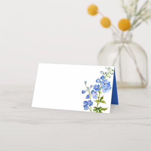 Delphinium painted blue wedding guest place cards