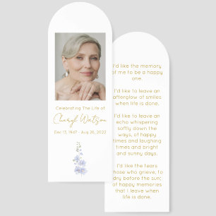 Delphinium Simple Photo Funeral Bookmark