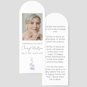 Delphinium Simple Photo Funeral Bookmark
