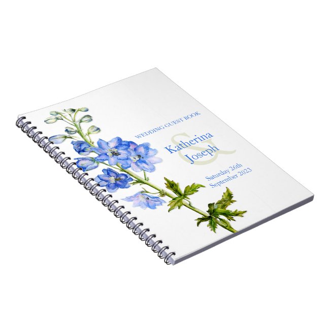 Delphinium watercolor blue wedding guest book (Right Side)