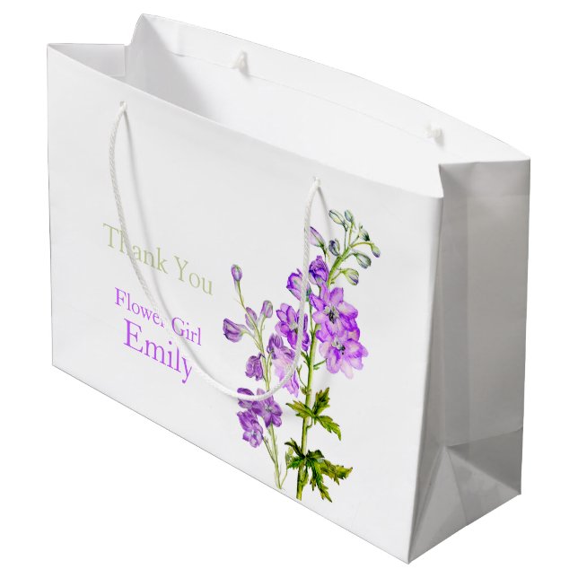 Delphinium wedding flower girl favor gift bag (Back Angled)