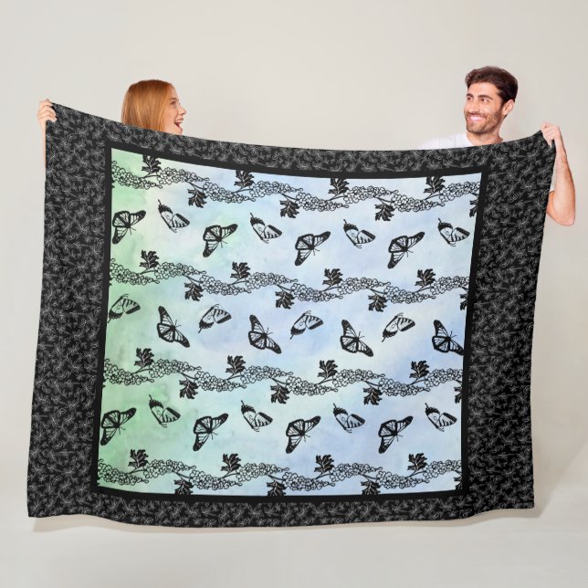 Delphiniums and Butterflies on Sky Fleece Blanket (In Situ)