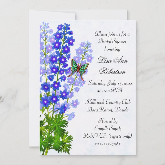 Delphiniums Floral Bridal Shower Invitation (Front)