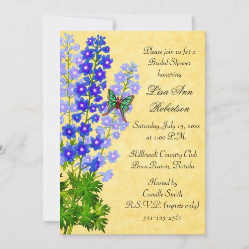 Delphiniums Gold Bridal Shower Invitation