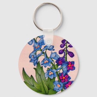 delphiniums in blue and purple keychain