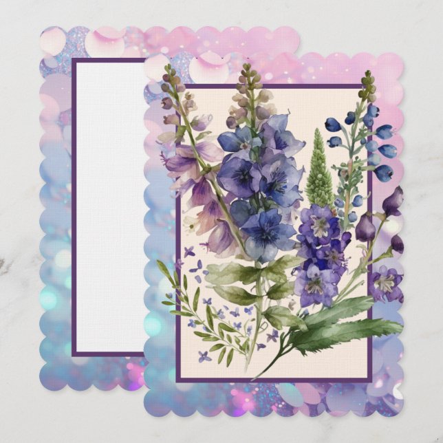 Delphiniums Purple and Blue Blank Card (Front/Back)