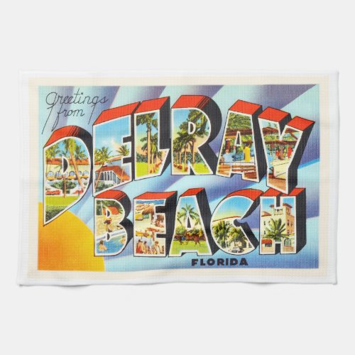 Delray Beach Florida FL Vintage Travel Souvenir Kitchen Towel