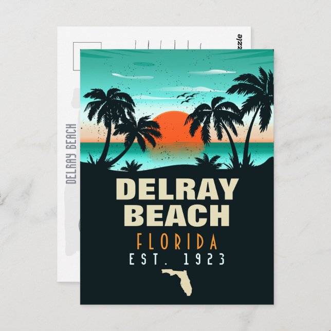 Delray Beach Florida Retro Sunset Souvenirs 60s Postcard (Front/Back)