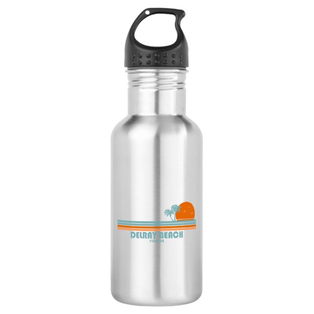Delray Beach Florida Sun Palm Trees Stainless Steel Water Bottle (Front)