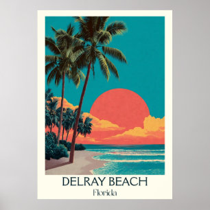 Delray Beach Florida Vintage Sunset Travel Art Poster