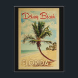 Delray Beach Palm Tree Vintage Travel Postcard<br><div class="desc">A uniquely retro mid-century modern Delray Beach Florida art print in vintage travel poster style. It features a curved palm tree on sandy beach with ocean under a blue cloudy sky.</div>