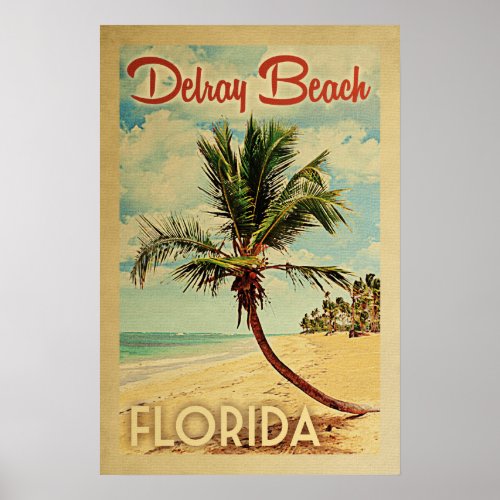Delray Beach Poster Palm Tree Vintage Travel