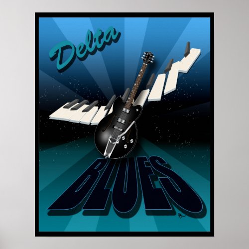 Delta Blues Guitar and Keyboard Starburst Poster