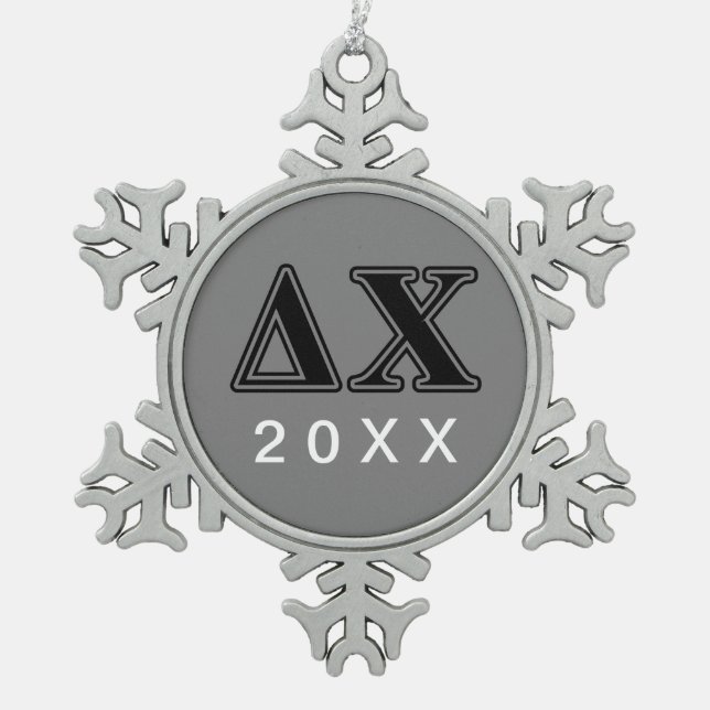 Delta Chi Black Letters Snowflake Pewter Christmas Ornament (Front)