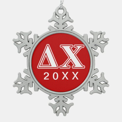 Delta Chi White and Red Letters Snowflake Pewter Christmas Ornament