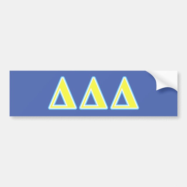Delta Delta Delta Blue and Yellow Letters Bumper Sticker (Front)