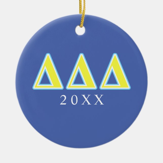 Delta Delta Delta Blue and Yellow Letters Ceramic Ornament (Front)